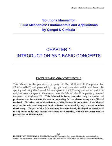 Fluid Mechanics: Fundamentals and Applications - Instructor’s solution manual