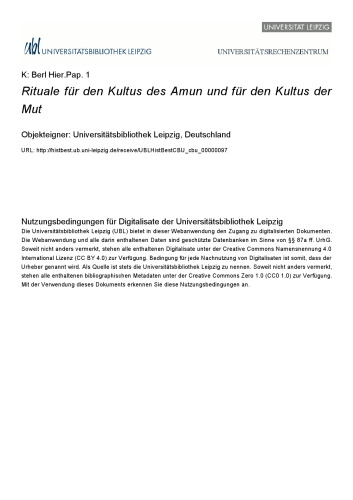 Rituale für den Kultus des Amon und für den Kultus der Mut