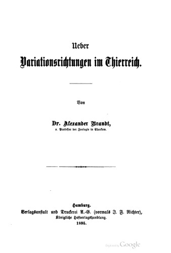 Die Variationsrichtungen im Tierreich