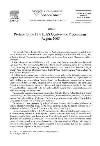 Linear Algebra and its Applications. Volume 421