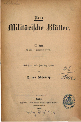 Neue Militärische Blätter / Zweites Semester 1877