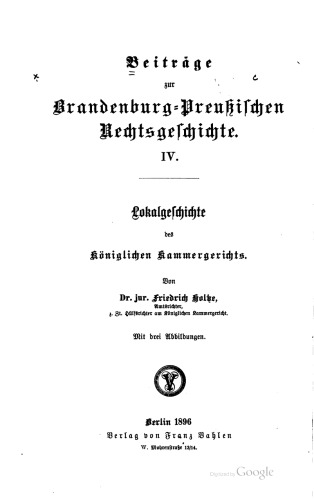 Lokalgeschichte des Königlichen Kammergerichts