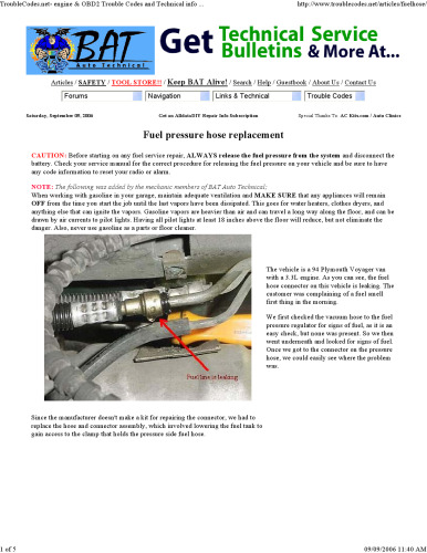Fuel pressure hose replacement