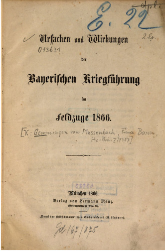 Ursachen und Wirkungen der bayerischen Kriegführung im Jahre 1866
