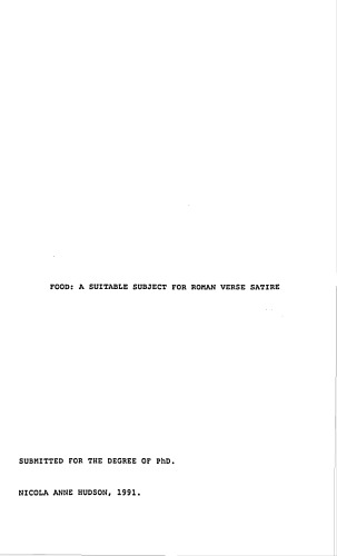 Food : a suitable subject for Roman verse satire