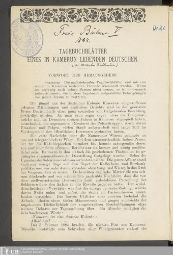 Tagebuchblätter eines in Kamerun lebenden Deutschen