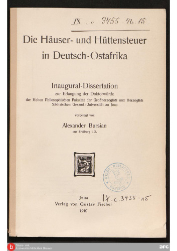 Die Häuser- und Hüttensteuer in Deutsch-Ostafrika