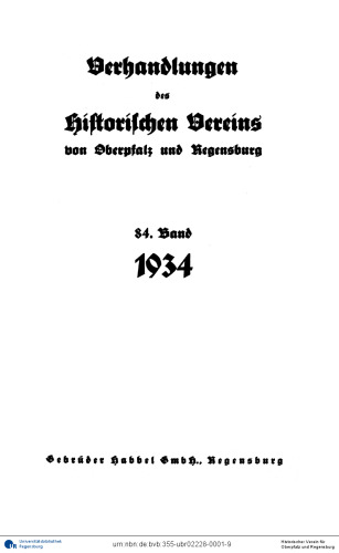 Verhandlungen des Historischen Vereins für Oberpfalz und Regensburg