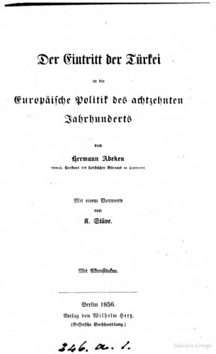 Der Eintritt der Türkei in die Europäische Politik des Achtzehnten Jahrhundert