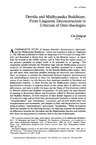Derrida and Madhyamika Buddhism: From Linguistic Deconstruction to Criticism of Onto-theologies
