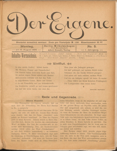 Der Eigene: No. 5, am 10. August 1896