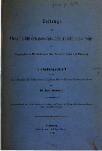 Annalen des Vereins für Nassauische Altertumskunde und Geschichtsforschung