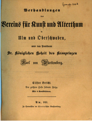 Verhandlungen des Vereins für Kunst und Altertum in Ulm und Oberschwaben