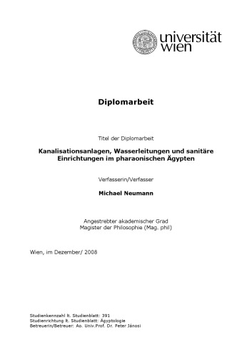 Kanalisationsanlagen, Wasserleitungen und sanitäre Einrichtungen im pharaonischen Ägypten