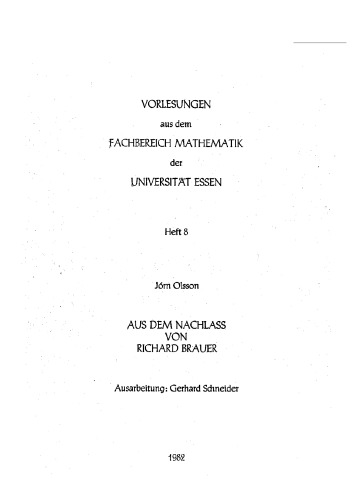 Aus dem Nachlass von R. Brauer