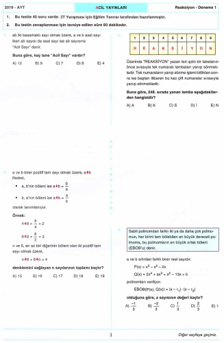 Acil Reaksiyon 10 AYT Matematik Deneme 1-B