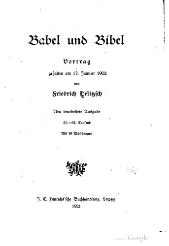 Babel und Bibel. Vortrag gehalten am 13. Januar 1902