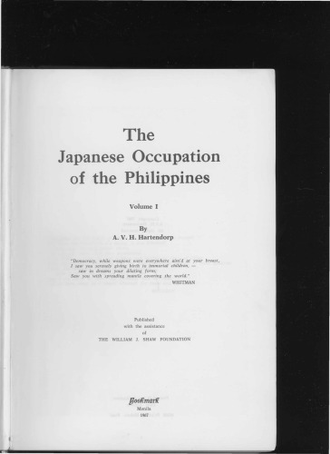 The Japanese Occupation of the Philippines Volume 1