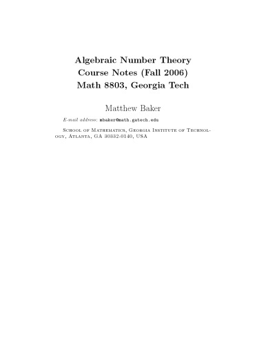 Algebraic Number Theory [Course Notes]