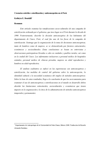 Creencias estériles: esterilización y anticoncepción en el Perú [2008]
