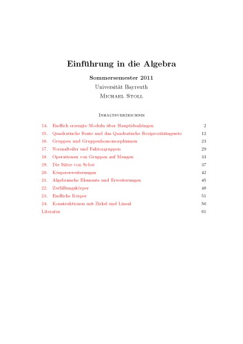Einführung in die Algebra, SS 2011 [Lecture notes]
