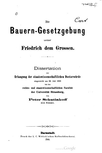 Die Bauern - Gesetzgebung unter Friedrich dem Grossen