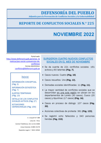Reporte de Conflictos Sociales. Noviembre 2022