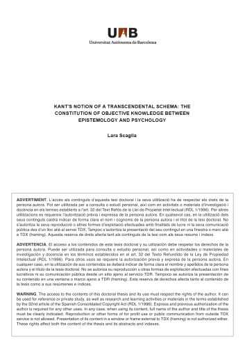 Kant's Notion of a Transcendental Schema: The Constitution of Objective Cognition Between Epistemology and Psychology