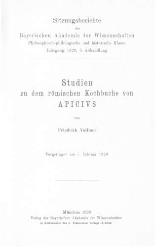 Studien zu dem römischen Kochbuche von Apicius