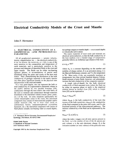 Electrical Conductivity Models of the Crust and Mantle [short article]