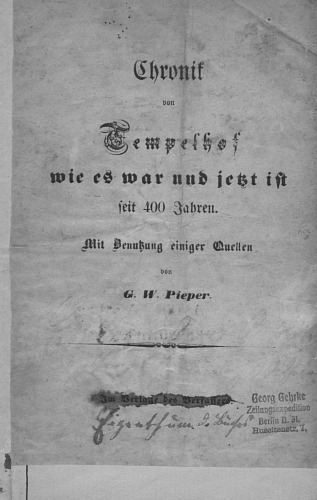 Chronik von Tempelhof wie es war und jetzt ist seit 400 Jahren