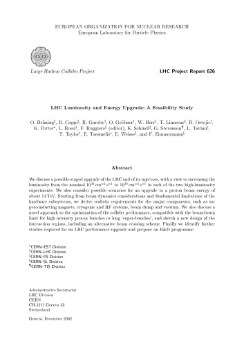 LHC Luminosity and Energy Upgrade - Project Report