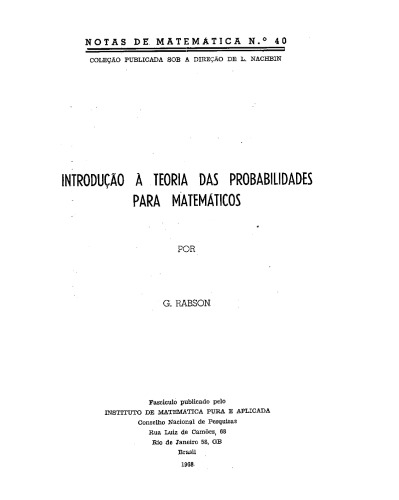 Introdução À Teoria Das Probabilidades - Para Matemáticos