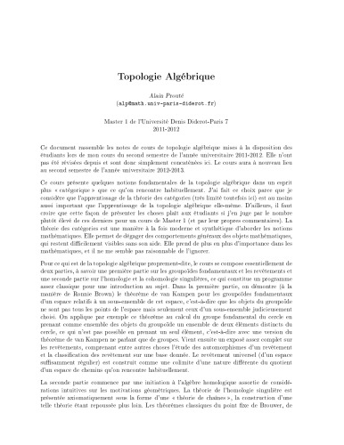 Cours de Topologie Algébrique