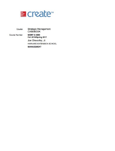 McGraw Hill Strategic Management Harvard Extension School MGMT E-5000 Case book