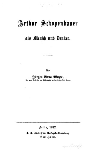 Arthur Schopenhauer als Mensch und Denker