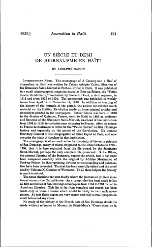 Proceedings of the American Antiquarian Society Un siècle et demi de journalisme en Haïti