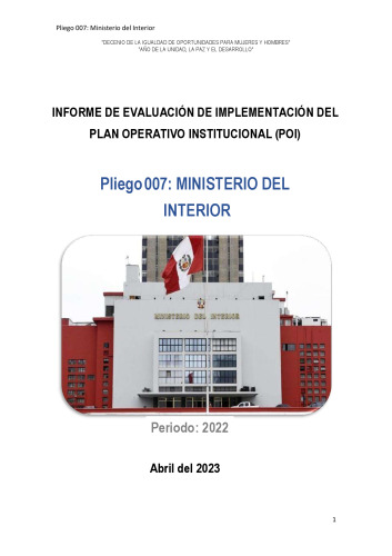 Informe de evaluación de implementación del Plan Operativo Institucional (POI) : Periodo: 2022