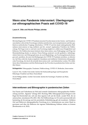 Wenn eine Pandemie interveniert. Überlegungen zur ethnographischen Praxis seit COVID-19
