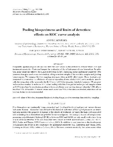 Pooling biospecimens and limits of detection: effects on ROC curve analysis