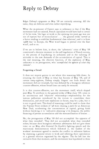 Reply to Debray