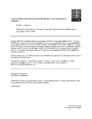 Understanding Understanding: Syntactic Semantics and Computational Cognition