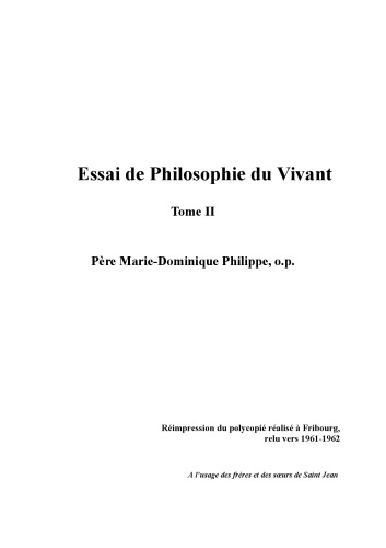 1961-1962 - Essai de Philosophie du Vivant - Tome 2