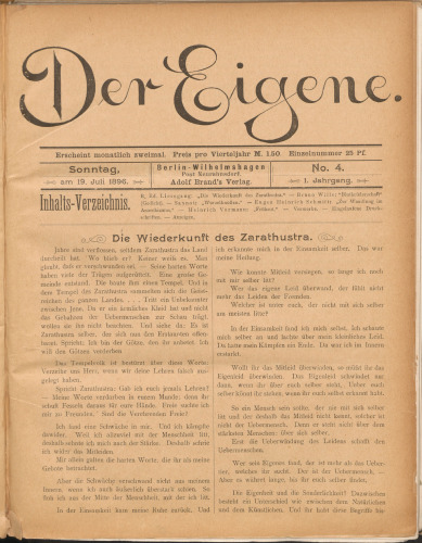 Der Eigene: No. 4, am 19. Juli 1896