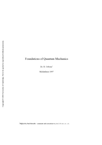 Foundations of Quantum Mechanics