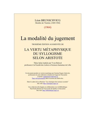 Les modalités du jugement. La vertu métaphysique du syllogisme selon Aristote