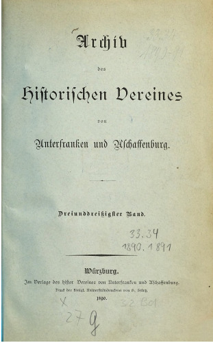 Archiv des Historischen Vereins von Unterfranken und Aschaffenburg