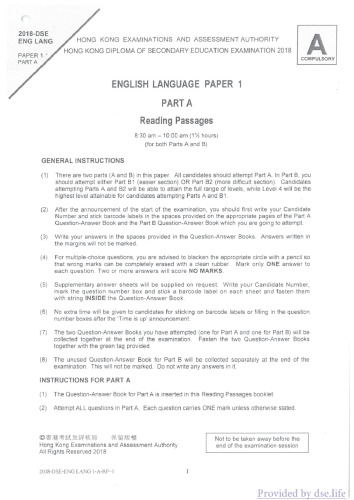 HKDSE English Language 2018: Paper 1