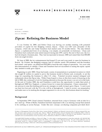 Zipcar : refining the business model