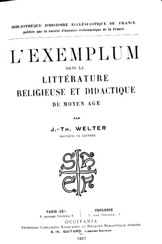 L’ exemplum dans la littérature religieuse et didactique du Moyen Âge